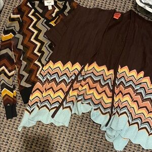 Missoni Brown Cardigan with Aqua & Cream Chevron Trim shirt
